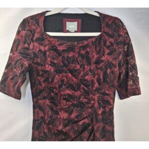 Maeve Anthropologie Elorn Wine Velvet Ruched Burnout Dress Size 4